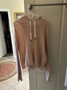 American Eagle Outfitters Lightweight Hooded Knit Sweater - Blush